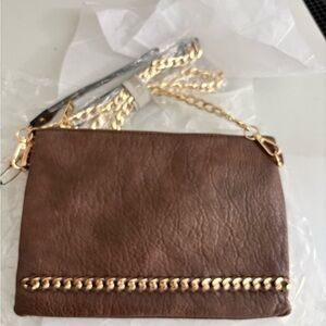 Brown Leather Chain Crossbody Bag